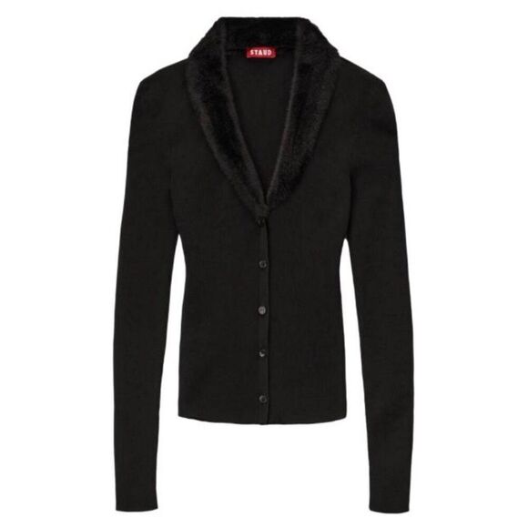 Staud Celina Faux Fur Collar Cardigan S - Picture 7 of 7